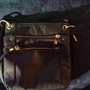 Faux Black Leather Crossbody Tablet Bag